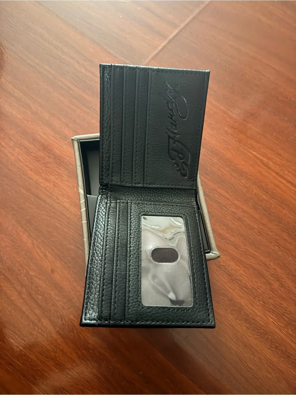 Ed Hardy Black Men's Leather Card & Key Holder with Silver Logo